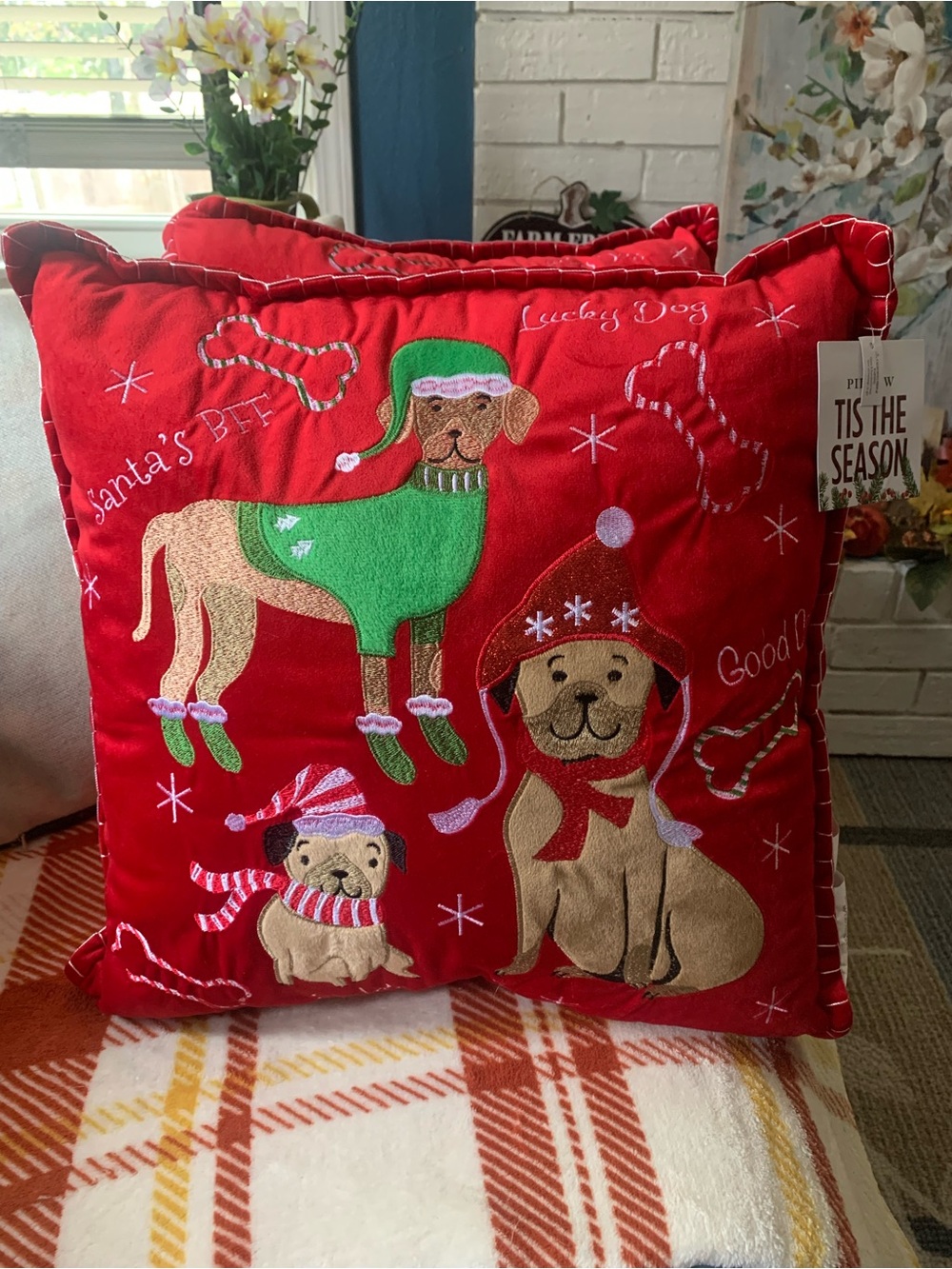 Macy's Red Embroidered Holiday Throw Pillows (2 Pillows for $30.00)